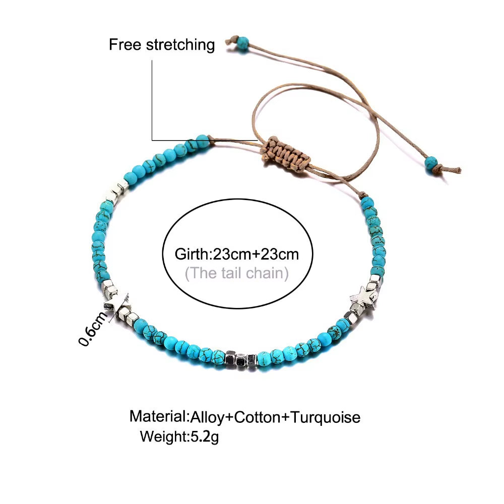 SolSpirit™ Bohemian Turquoise Star Anklet – Walk Free, Shine Bold
