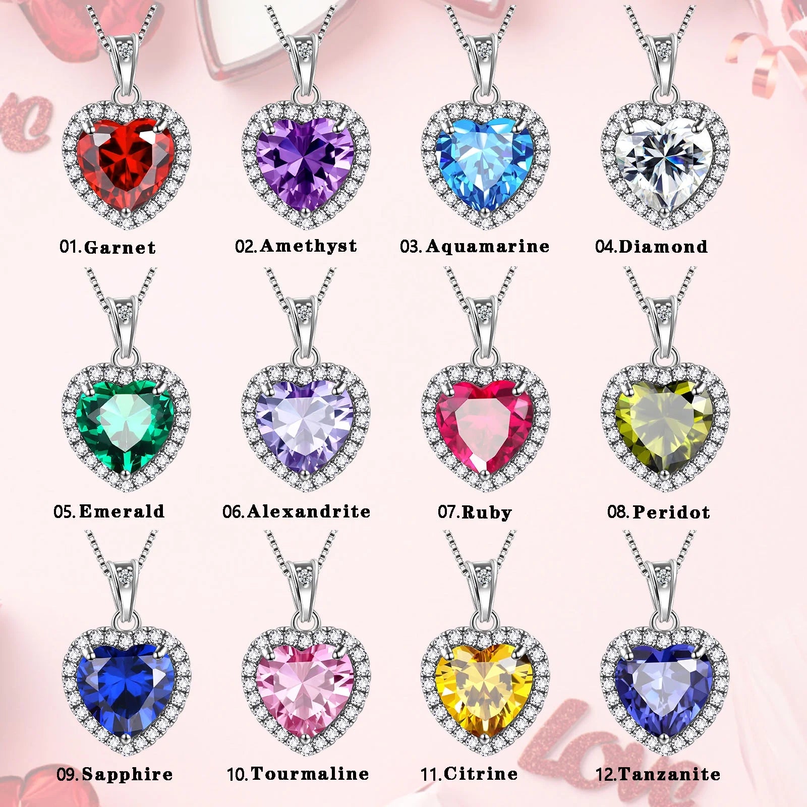 Heart Jewelry Sets Women Diamond April Birthstone Jewelry Set Necklace Earrings 925 Sterling Silver Fine Jewelry Valentines Birthday Mother'S Day Gift for Her