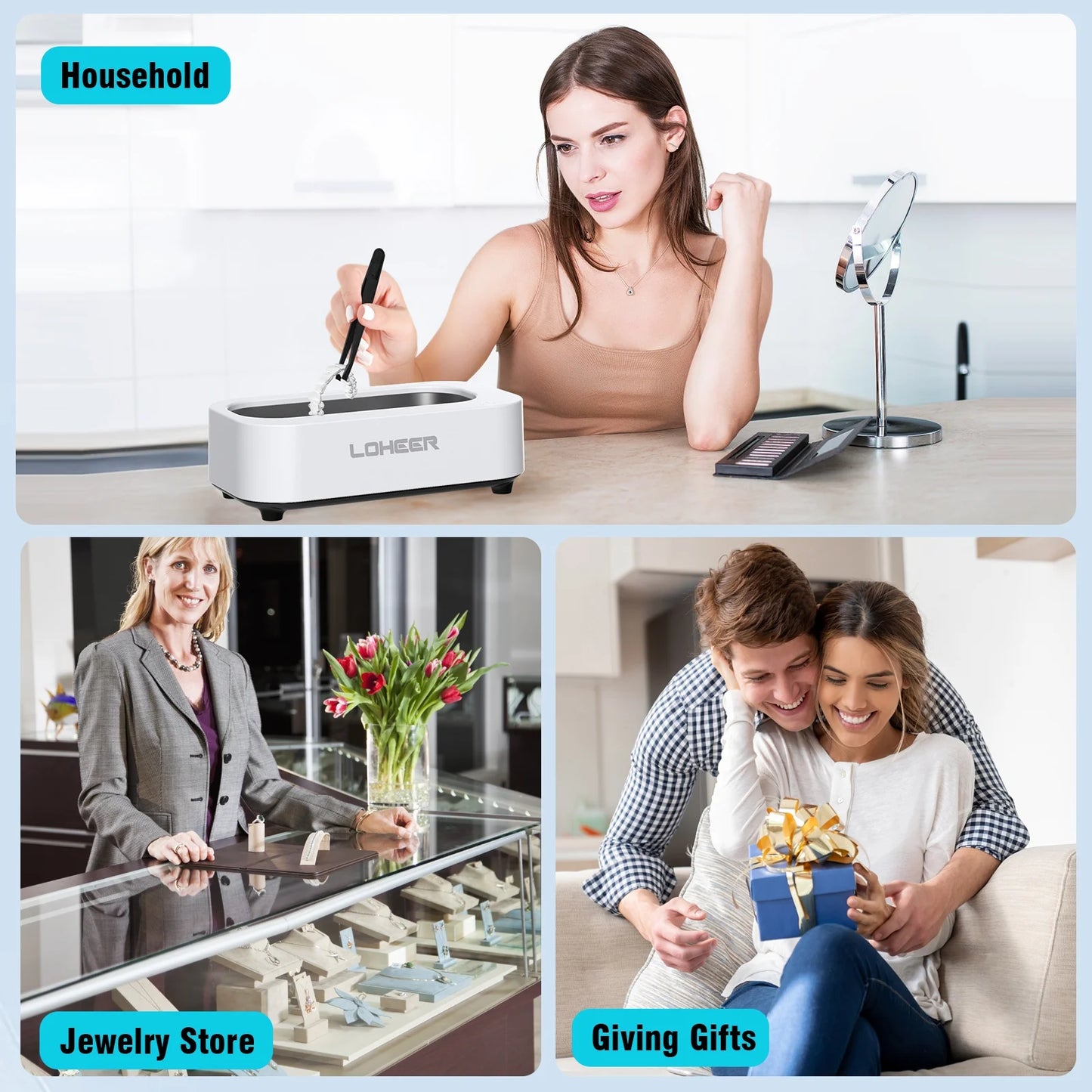 Ultrasonic Jewelry Cleaner, 12Oz 48Khz Ultrasonic Cleaner for Rings, Glasses, Jewelry